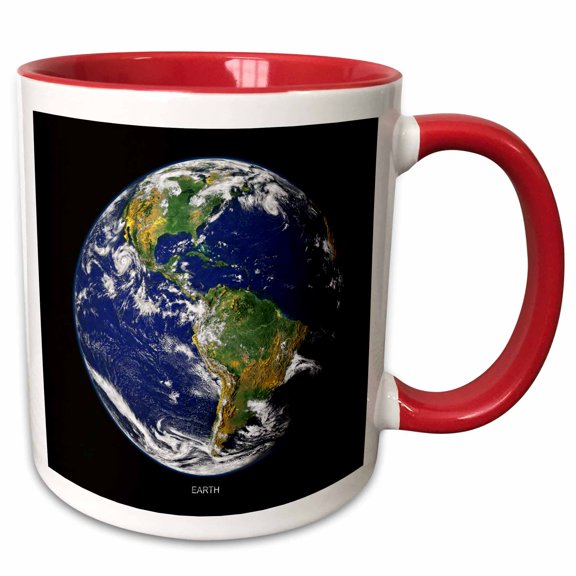 3drose, Solar System - Western Hemisphere of the Earth, 11oz Two-tone Red Mug