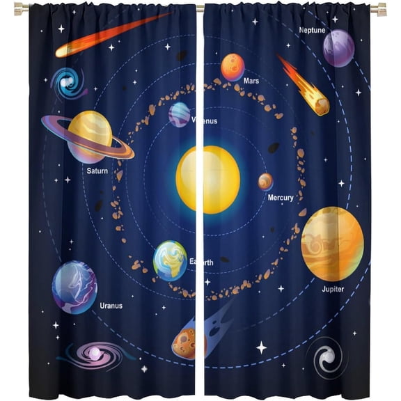 Solar System Window Curtains for Kids, Outer Space Window Treatments for Bedroom Universe Planets Galaxy Astronomy Blockout Window Drapes for Playroom Studyroom Living Room 84x84in