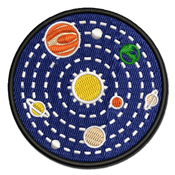 Solar System with Sun and Planets and Stars in Orbit Applique Multi-Color Embroidered Iron-On Patch - 3 Inch Medium