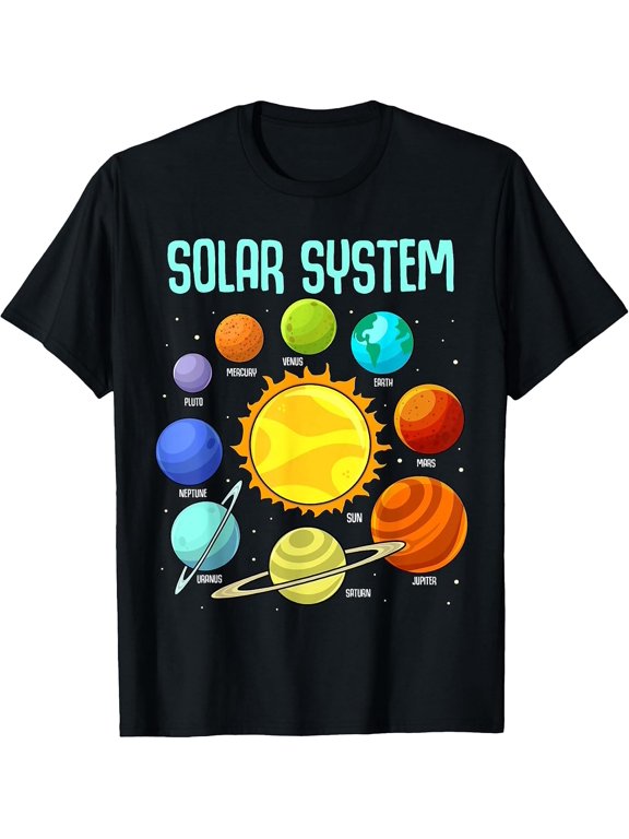 Solar Systems Planets Science Space Boys Girls STEM Colorful T-Shirt- Classic halloween shirt Unisex 100% Cotton T-Shirt Breathable Casual Everyday Wear Affordable t shirts