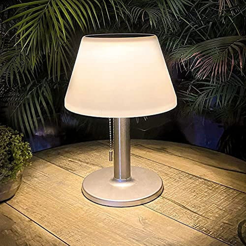 White Cordless Solar Table Lamp with Pull Chain