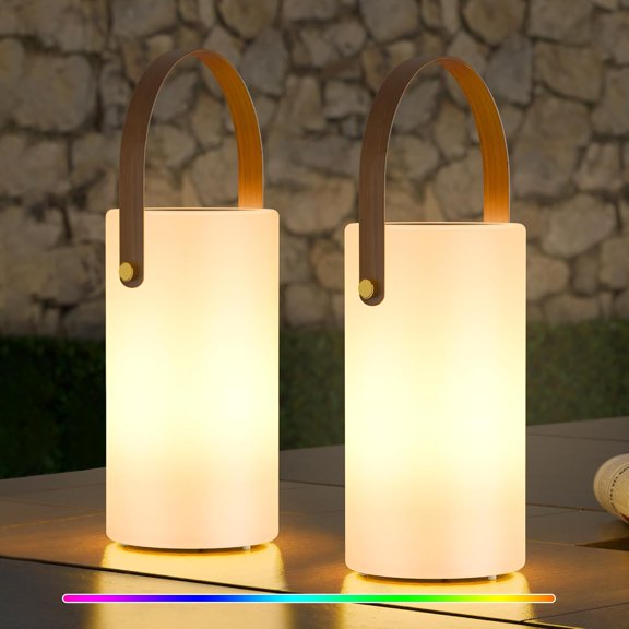 Solar Table Lamp Outdoor Lantern 2 in 1 Rechargeable Battery Operated Portable LED Cordless Lights with Remote 8 Colors, Waterproof IP44 for Patio Camping Outside/Indoor