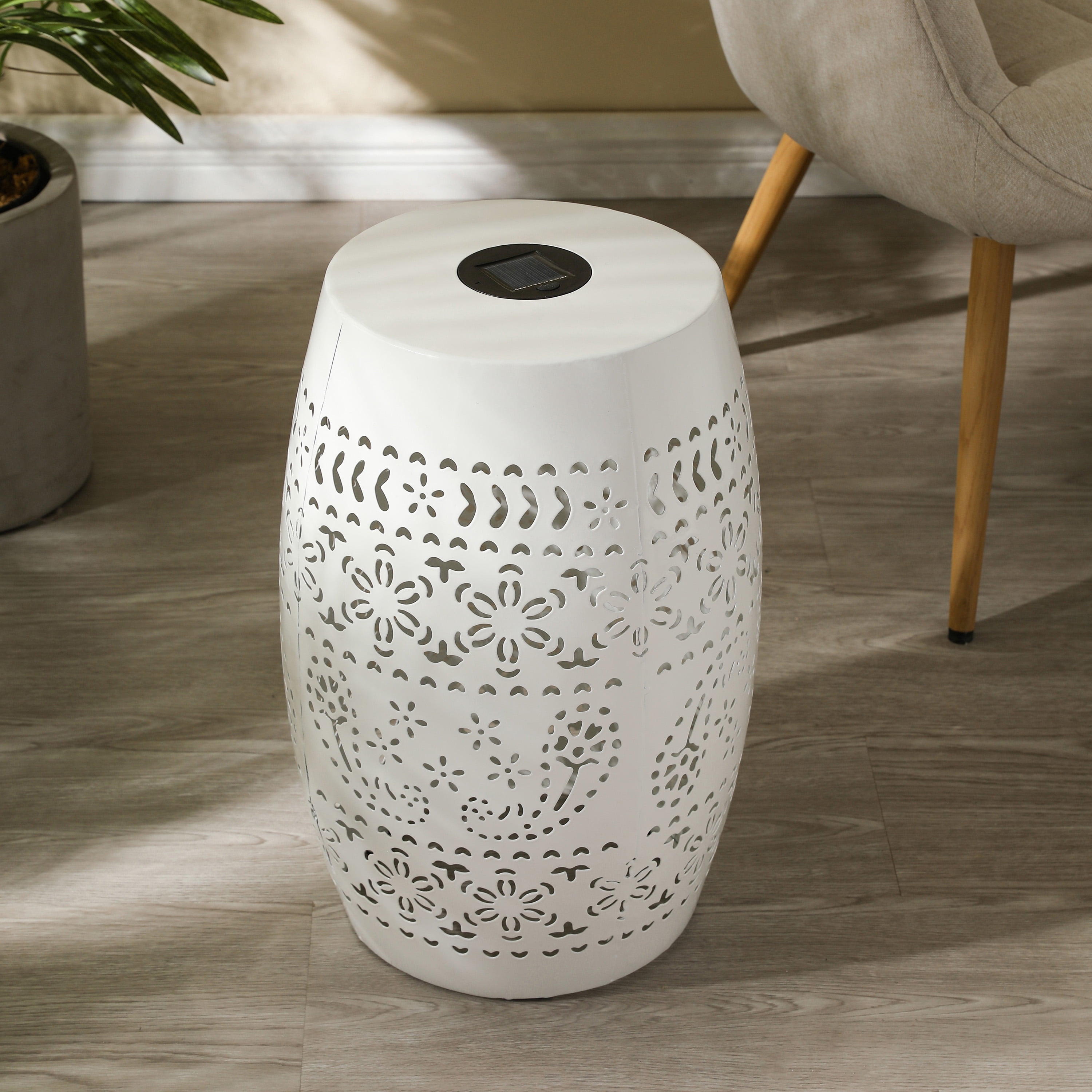 Solar Table Lanterns Outdoor, Metal Drum Patio Table With Solar Powered ...
