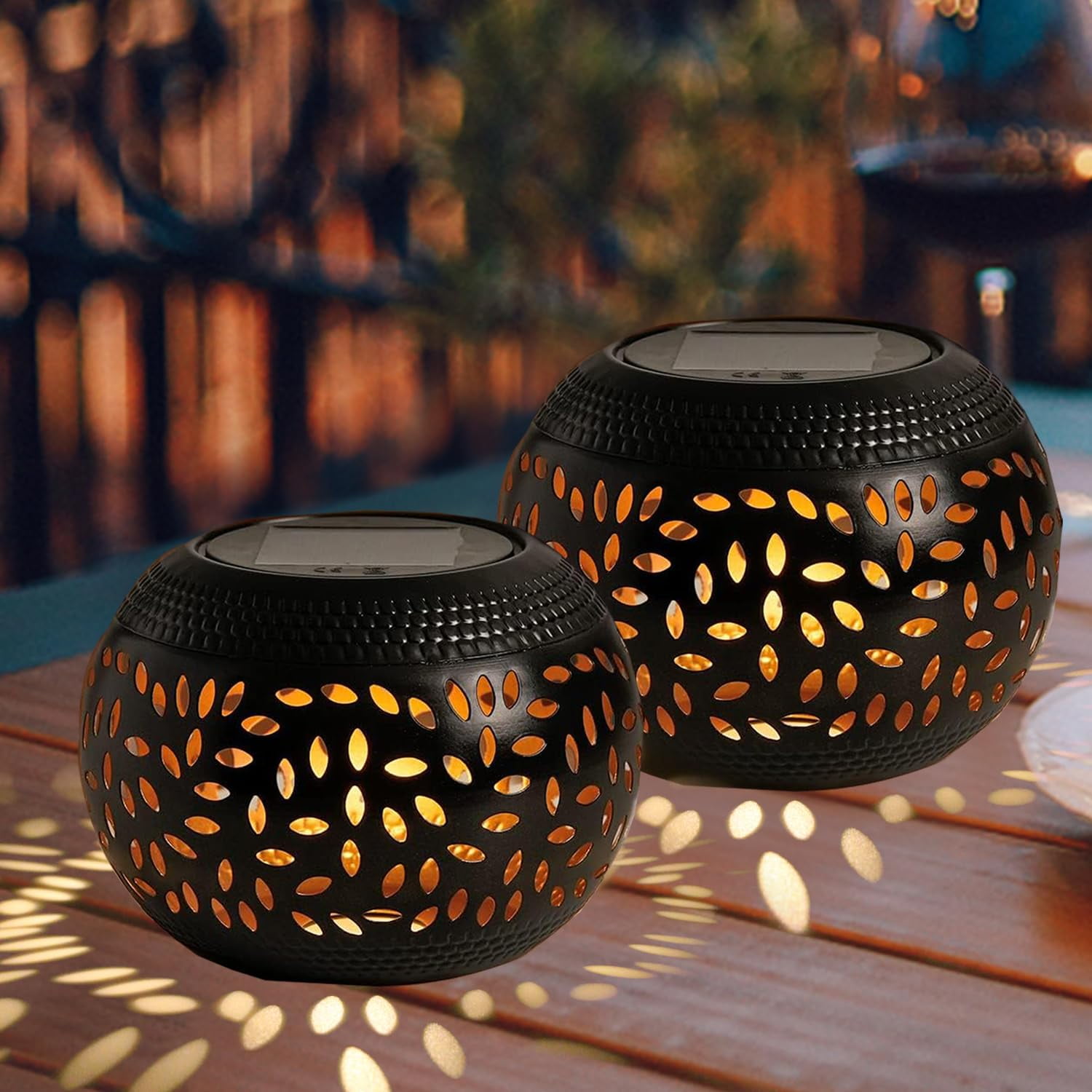 Solar Table Lanterns Outdoor Waterproof - 2 Pack LED Lamp Black Metal ...