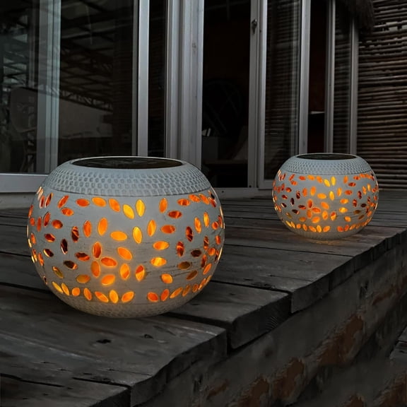 Solar Table YANTONs Outdoor Waterproof - 2 Pack Dancing Flickering Flame Lamp White Metal Tabletop YANTON Solar Powered Decorative YANTONing Lantern for Desk Bedroom Patio Garden Pathway Yard