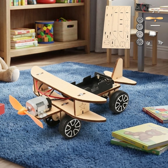 Solar Taxiplane DIY Kit 7 Inch Wooden Science Experiment Toy for Kids STEM Education