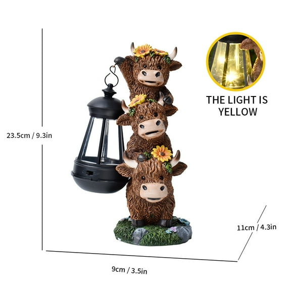 Solar Three Highland Cow Statues Outdoor Garden Decor, Cute and Warm Three Little Cows Decoration, Yard Lawn Ornaments, Solar Lights Outdoor Courtyard Crafts, Easter Gifts