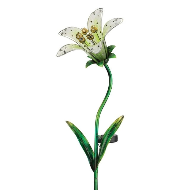 Solar Tiger Lily Stake - White - 9"x7.25"x33"