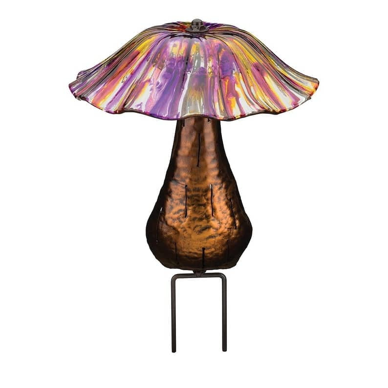 Purple and Yellow Glass Solar Toadstool Garden Stake