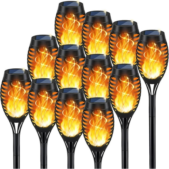 Solar Torch Light with Flashing Flames, 12 Packs of Outdoor Solar Lights, Waterproof Outdoor Lights for Courtyard Gardens