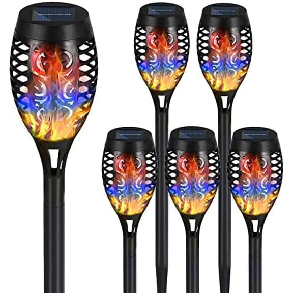Solar Torch Lights, 6 Pack with Colorful Flickering Flame, Waterproof Tiki Torches for Outside Pathway Decorations$$Tools & Hardware Other