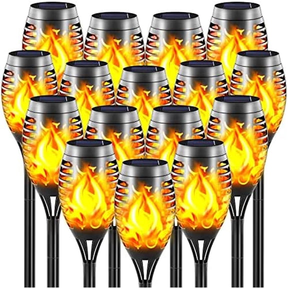 Solar Torch Lights with Flickering Flame, 16 Pack 12 LED Mini Outdoor Landscape Lighting, Waterproof Auto On/Off Dusk to Dawn Tiki Torches for Garden & Pathway, Yard, Festival Decoration