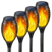 Solar Torch Lights with Flickering Flame, Solar Flickering Lights, 4 Pack Solar Lights Outdoor Waterproof Solar Pathway Lights Landscape Lighting for Garden Lawn Patio Yard Outdoor Decorations