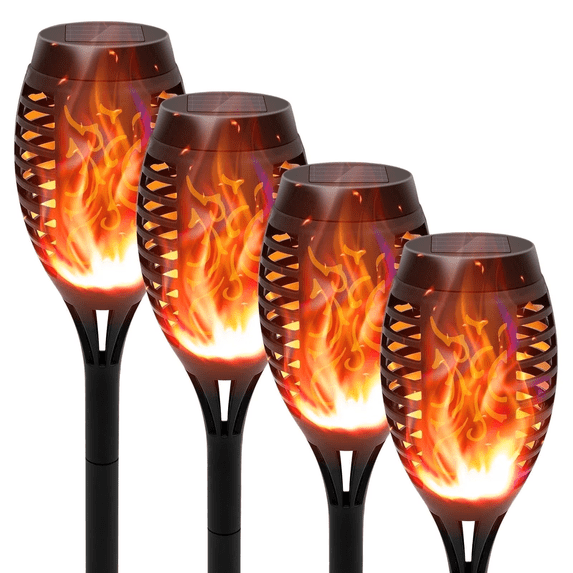 Solar Torch Lights with Flickering Flame, Solar Flickering Lights, 4 Pack Solar Lights Outdoor Waterproof Solar Pathway Lights Landscape Lighting for Garden Lawn Patio Yard Outdoor Decorations