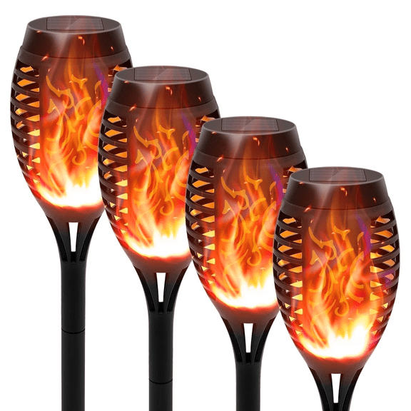 Solar Torch Lights with Flickering Flame, Solar Flickering Lights, 4 Pack Solar Lights Outdoor Waterproof Solar Pathway Lights Landscape Lighting for Garden Lawn Patio Yard Outdoor Decorations