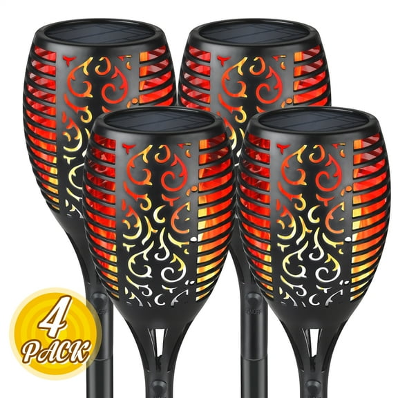 Solar Torch Lights Outdoor, 96 LED Waterproof Landscape Garden Pathway Light with Vivid Dancing Flickering Flames Auto On/Off Christmas Lights Decoration 4Pack