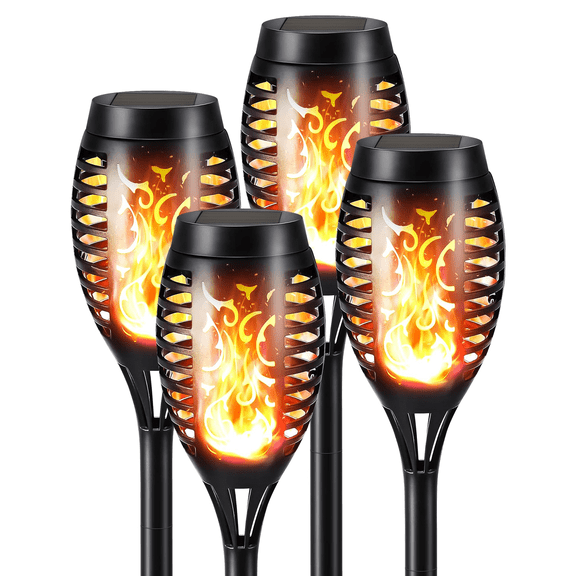 Solar Torch Lights Outdoor LED Flickering Flame Solar Lights4 Packwith Waterproof for Patio, Lawn, Yard, Lamps, Pathway, Garden DecorChristma H-alloween
