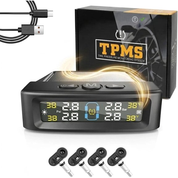 Solar Trailer Tire Pressure Monitoring System, 2026 New Tire Pressure Gauge with Wireless External TPMS Sensors, Voice Alert & LCD Real-Time Display for RV/Trailer/Truck/SUV (Internal sensors)