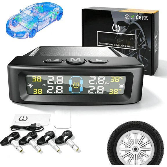 Solar Trailer Tire Pressure Monitoring System, Wireless External Sensors, Real-Time Pressure & Temperature Alerts, Long Signal Range, Solar & USB Charge, Easy Install (B Internal)