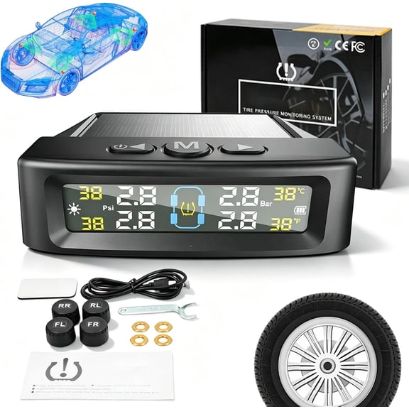 Solar Trailer Tire Pressure Monitoring System, Wireless External Sensors, Real-Time Pressure & Temperature Alerts, Long Signal Range, Solar & USB Charge, Easy Install (B External)