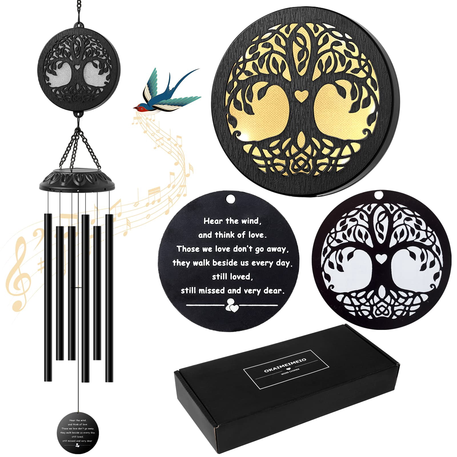 Solar Tree Of Life Wind Chimes - Memorial Gift For Mom  Outdoor Garden Decor