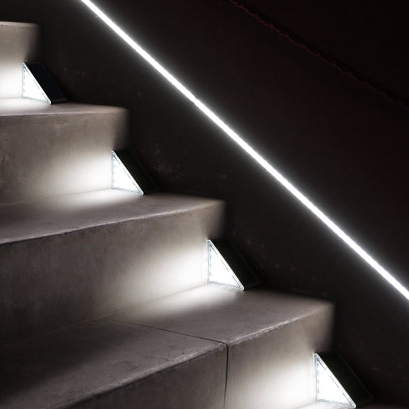 Solar Triangle Step Lights 8-Pack, Cool White LED Outdoor Stair & Pathway Lighting, IP67 Waterproof Deck & Garden Lights
