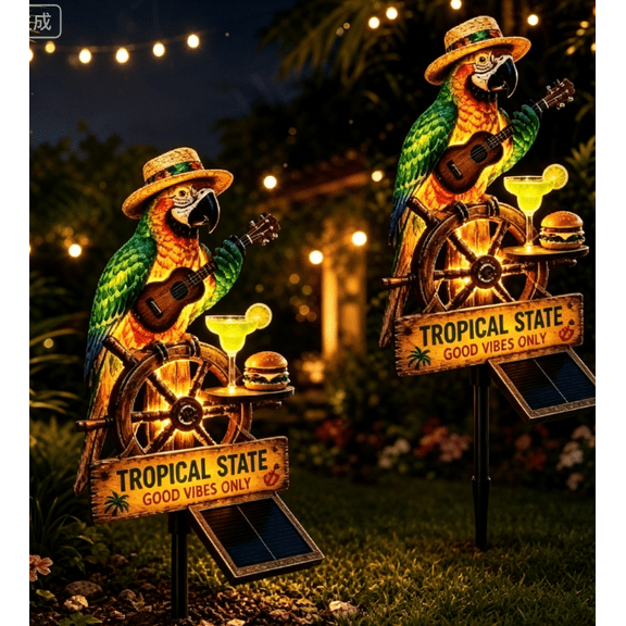 Solar Tropical Parrot Garden Stake Light Hibiscus Tropical LED Stake Lamp Waterproof Outdoor Decor for Pool Side Patio and Backyard Pathway