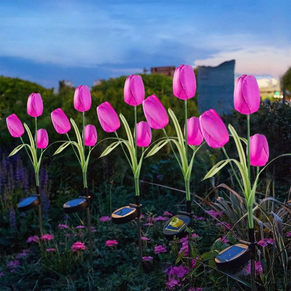 Solar Tulip Garden Lights Outdoor Waterproof Solar Stake Lights with Automatic Sensor for Yard Patios and Pathways
