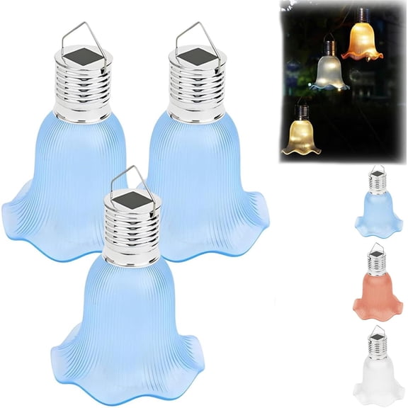 Solar Tulip Outdoor String Lights, Waterproof Solar Outdoor String Hanging Lights, LED Tulip Garden Decorative Lights, Flower Light for Patio, Backyard, Fence, Balcony, Yard (Blue x3)