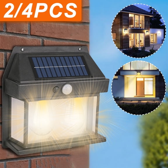 Solar Tungsten Filament Wall Light 4-Pack  Vintage Outdoor Sconce with Auto Dusk to Dawn Sensor