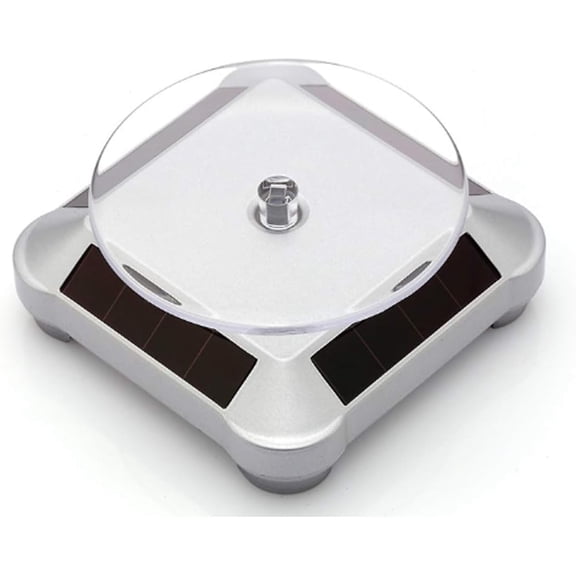 Solar Turntable 360 Rotating Stand Display Plate for better curing UV resin printed jewelry or small items model from LCD/SLA/DLP 3D Printer Solar or AA Battery power (Not Included) (Silver)