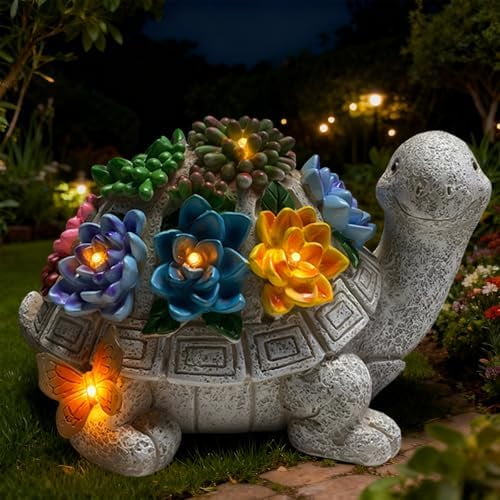 Solar Turtle Garden Statue with 7 LED Lights-Outdoor Decorative Tortoise Figurine Lighting for Patio,Yard,Lawn-Waterproof Animal Statue,Unique Home Garden Decor Unique Housewarming Gifts
