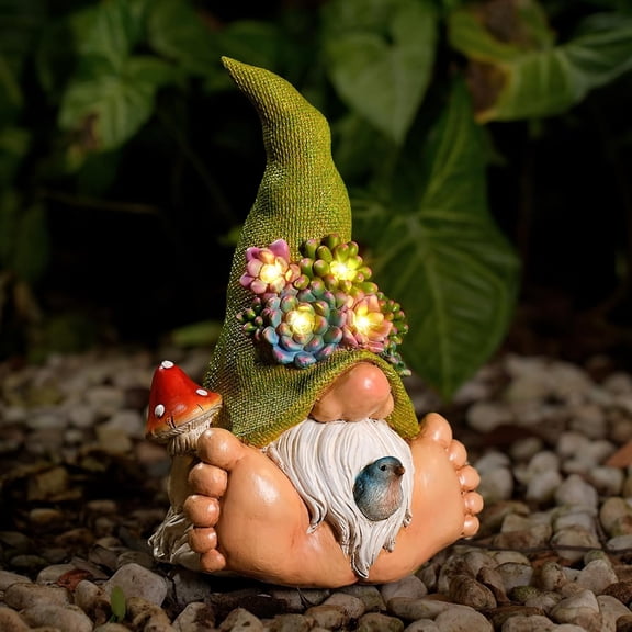 Solar Turtle Garden Statue with Bunny and LED Succulent Flowers  Outdoor Lawn Decor with Lights, Cute Animal Yard Ornament for Patio, Pathway, or Garden Gift (Gnome)