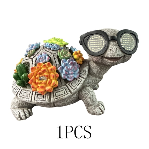 Solar Turtle Garden Statue with LED Glasses, Resin Yard Decor
