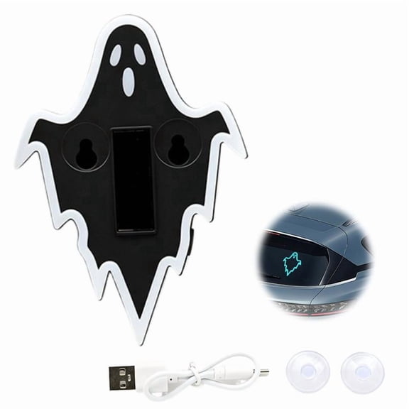 Solar Type C Dual Power Car Window Ghost Ambient Light, 7 Color 14 Mode Vibration Light Sensor Auto Off Suction Cup Mount Vehicle Interior Colorful Decor Lamp with USB Cable