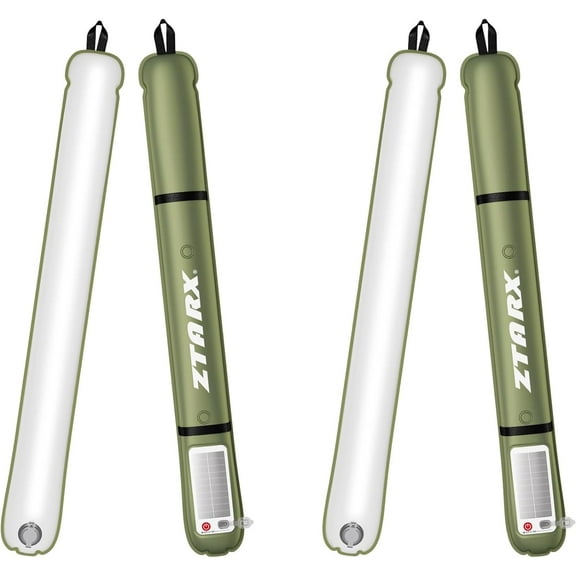 Solar/Type-C Rechargeable Camping Light Bar, IP66 Waterproof LED Tube, TPU Ultralight Electric Light, 2000mAh Foldable Inflatable Outdoor Tent Light for Camping, Hiking, Traveling, Party (Green 2 PCS)