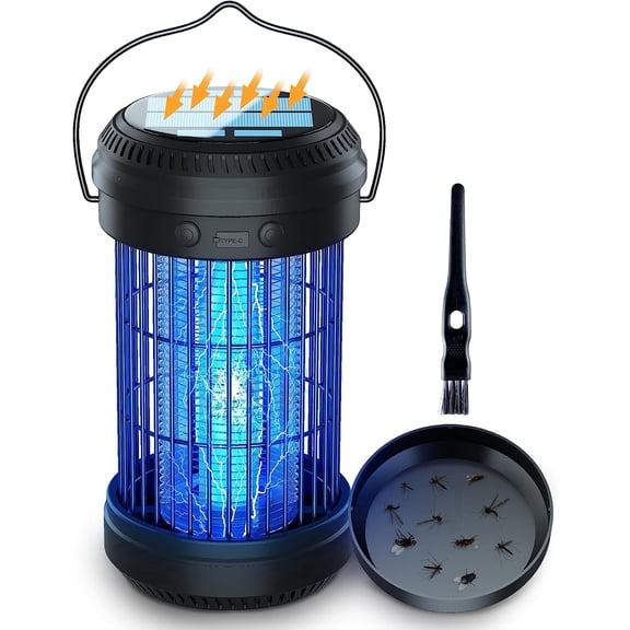 Solar & USB-C Portable Flying zapper Trap, 2000V Electrified Grid UV Light Device for Home Camping Picnic Indoor Outdoor Use