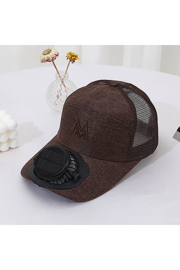 Solar & USB Charging Fan Cap, Breathable Cooling Baseball Hat for Construction Work Gardening, Summer Essential, Practical Gift(One Size,Coffee)