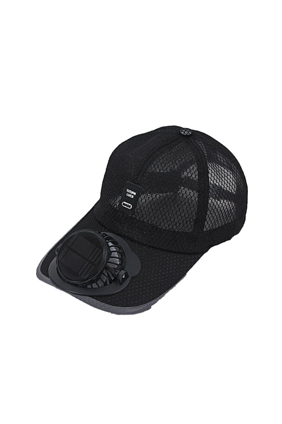 Solar & USB Charging Fan Hat, Adult Mesh Cooling Baseball Cap with Fan, Adjustable Unisex Sun Visor for Hiking Fishing Golf(Black)
