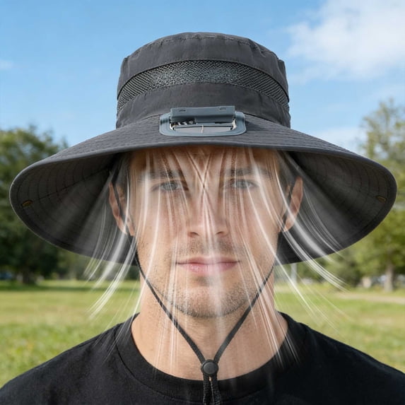 Solar USB Fan Bucket Hat, Summer Solar USB Dual Charging Fisherman Fan Hat, Men’s Strong Wind Portable Cooling Hat, Sun Hat for Outdoor Fishing Camping Hiking and Travel