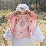 Solar USB Rechargea Fan Sun Hat With Face Neck Flap, Floral UV Protection Breatha Outdoor Farming Tea Picking Bucket Cap For Women