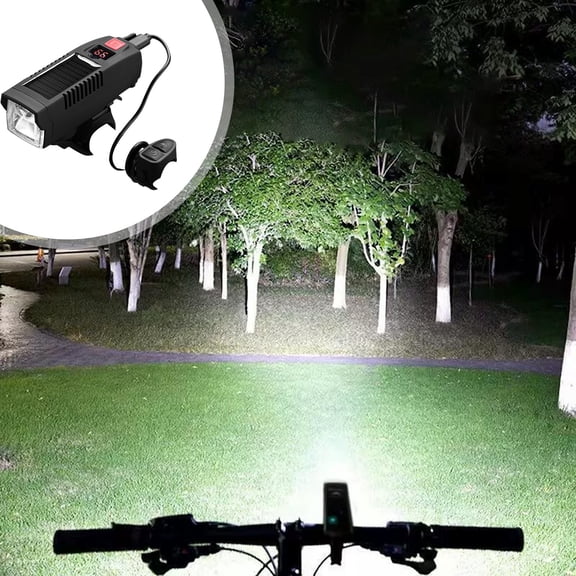 Solar & USB Rechargeable Bike Light with 120dB Horn, Smart Light Sensor Auto-Brightness Adjustment, Waterproof Cycling Headlight