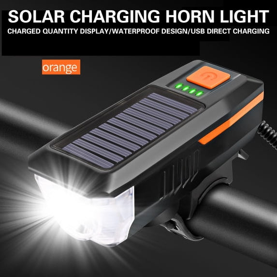Solar & USB Rechargeable Bike Light with Horn, Waterproof LED Headlight for Night Cycling, Multi-Color Cycling Safety Equipment