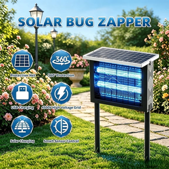 Solar & USB Rechargeable Solar Mosquito Killer Lamp, Wireless Portable Outdoor Insect Fly & Moth Trap with Ground Stake and Wall Mount, Ideal for Garden, Courtyard, Balcony, RV Camping and Farm