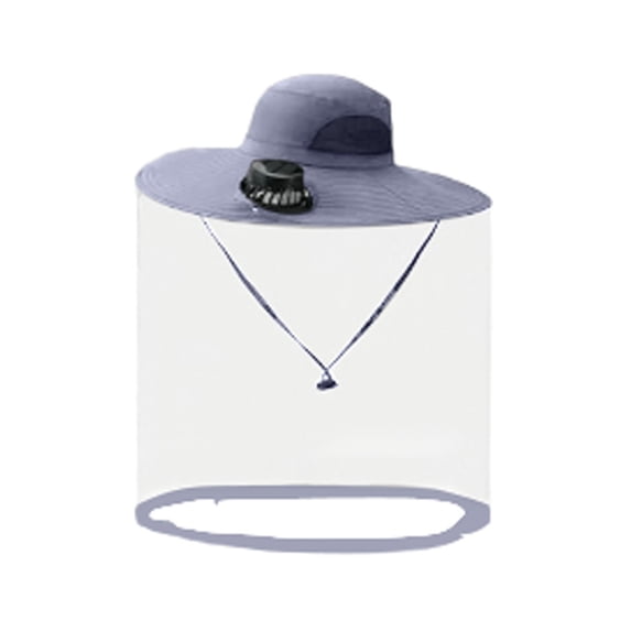 Solar & USB Rechargeable Summer Fan Hat with Single Fan, Sun Protection Mosquito Net/Face Shield, Wide Brim Outdoor Hat for Fishing/Camping/Work (Fit 56-58cm Head,Colour as Pictured)