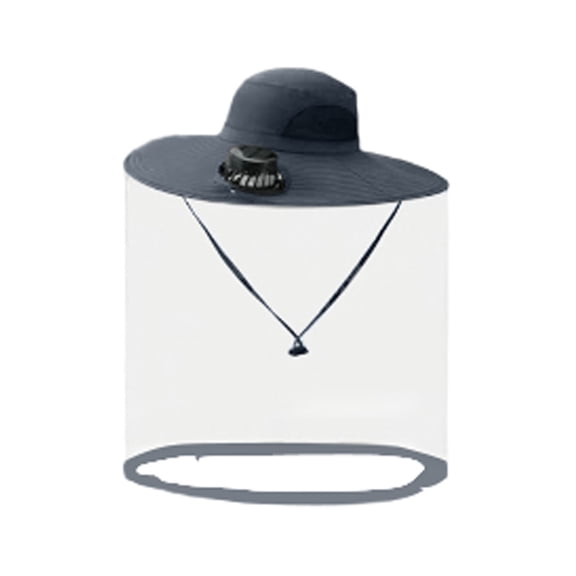 Solar & USB Rechargeable Summer Fan Hat with Single Fan, Sun Protection Mosquito Net/Face Shield, Wide Brim Outdoor Hat for Fishing/Camping/Work (Fit 56-58cm Head,Colour as Pictured)