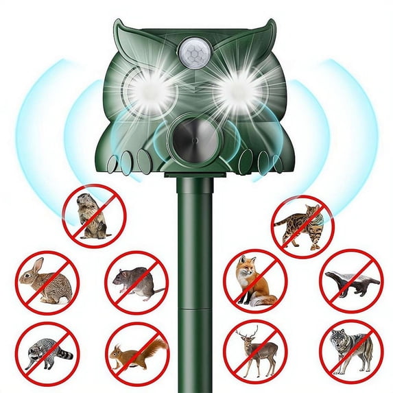 Solar Ultras-onic Animal Rep-eller Outdoor Cat Repellent,Deer Repe-ller Rabbit Snake Control Device with Strobe Lights Motion Animal Deterrent,Keep Raccoon Squirrel Skunk Out of Yard Garden