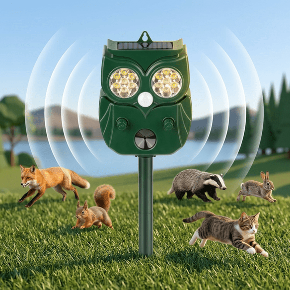 Solar Ultrasonic Animal Repellent ,Motion Detection LED Light，Cat Squirrel Raccoon Fox Mouse Repellent ,Wateproof Deer Deterrent Outdoor