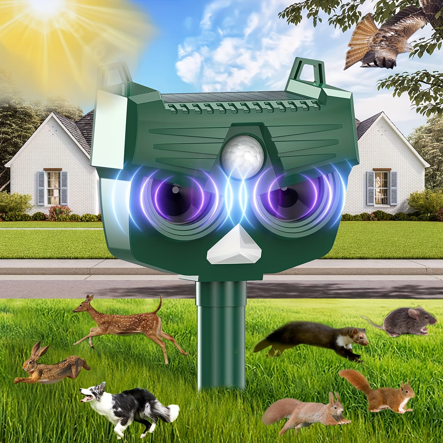Solar Ultrasonic Animal Repellent with Motion Sensor and Waterproof
