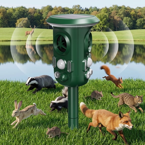 MQ Solar Ultrasonic Animal Repellent, 360° Waterproof Outdoor Repeller, Solar Powered Device for Bird Deer Cat Dog Raccoon Yard Farm Patio
